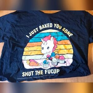 Cropped unicorn "shut the f*** upcakes" shirt